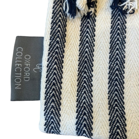 Set of 2 Matching Striped Fringe Navy Blue & cream White Pillow Case Shams 💙🤍 - Picture 2 of 8